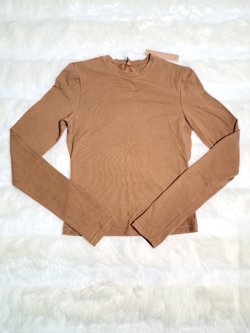 SKIMS Cotton Jersey Long Sleeve T-shirt Brown Chai Women XS NEW